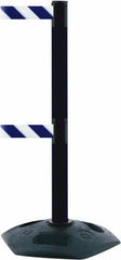 Tensator - 38" High, 2-1/2" Pole Diam, 4 Way Stanchion - 19" Base Diam, Octagon Recycled Rubber Base, Black Plastic Post, 7-1/2' x 2" Tape, Dual Line Tape, For Outdoor Use - Apex Tool & Supply