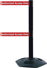 Tensator - 38" High, 2-1/2" Pole Diam, 4 Way Stanchion - 19" Base Diam, Octagon Recycled Rubber Base, Black Plastic Post, 13' x 2" Tape, Dual Line Tape, For Outdoor Use - Apex Tool & Supply