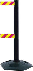 Tensator - 38" High, 2-1/2" Pole Diam, 4 Way Stanchion - 19" Base Diam, Octagon Recycled Rubber Base, Black Plastic Post, 13' x 2" Tape, Dual Line Tape, For Outdoor Use - Apex Tool & Supply
