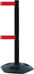 Tensator - 38" High, 2-1/2" Pole Diam, 4 Way Stanchion - 19" Base Diam, Octagon Recycled Rubber Base, Black Plastic Post, 13' x 2" Tape, Dual Line Tape, For Outdoor Use - Apex Tool & Supply