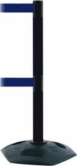 Tensator - 38" High, 2-1/2" Pole Diam, 4 Way Stanchion - 19" Base Diam, Octagon Recycled Rubber Base, Black Plastic Post, 13' x 2" Tape, Dual Line Tape, For Outdoor Use - Apex Tool & Supply