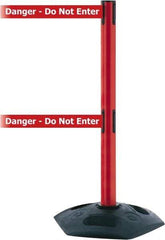 Tensator - 38" High, 2-1/2" Pole Diam, 4 Way Stanchion - 19" Base Diam, Octagon Recycled Rubber Base, Red Plastic Post, 13' x 2" Tape, Dual Line Tape, For Outdoor Use - Apex Tool & Supply