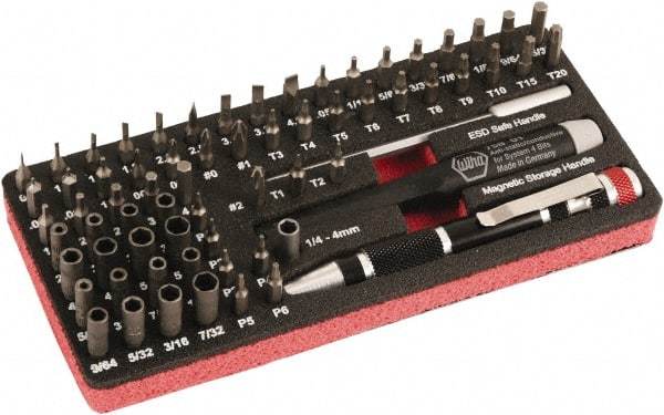 Wiha - 68 Piece, 4mm Drive Screwdriver Micro Bit Set - #000 to #2 Phillips, T1 to T20 Torx, 0.8, 1.2, 1.5, 1.8, 2, 2.5, 3, 3.5 & 4mm Slotted - Apex Tool & Supply