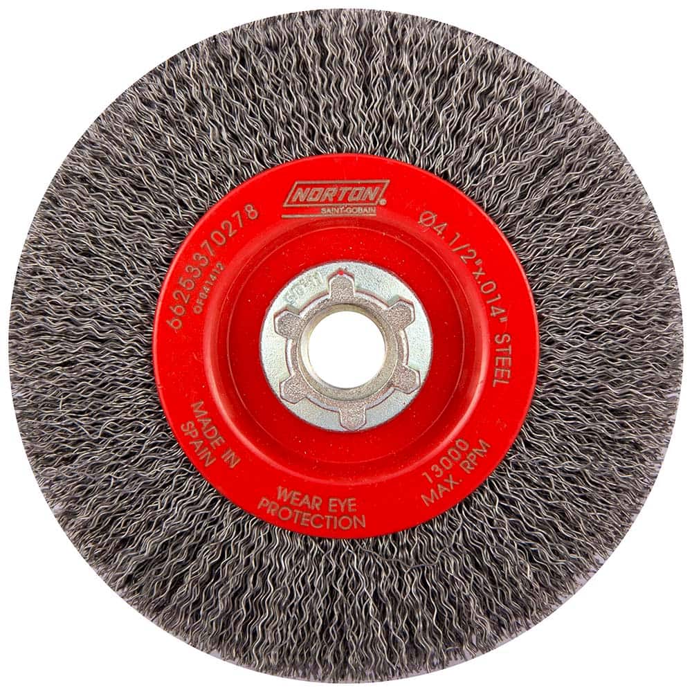 Norton - 4-1/2" OD, 5/8-11 Arbor Hole, Crimped Carbon Wheel Brush - Apex Tool & Supply