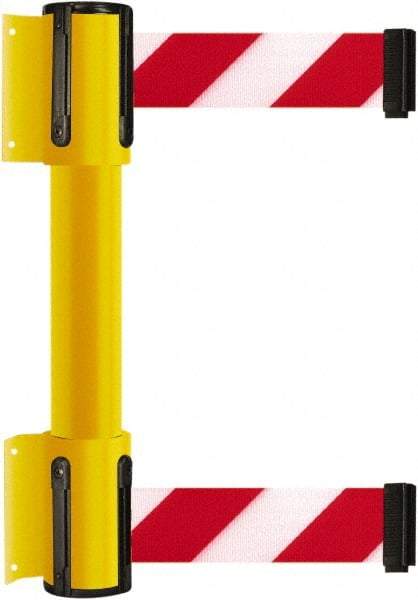Tensator - 16.64" High x 89" Long x 3" Wide Barrier Dual Line Wall Mount - Steel, Yellow Powdercoat Finish, Yellow, Use with 898 Wall Receiver - Apex Tool & Supply