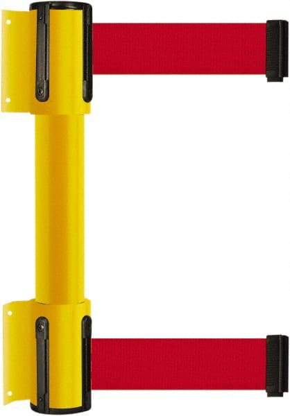 Tensator - 16.64" High x 89" Long x 3" Wide Barrier Dual Line Wall Mount - Steel, Yellow Powdercoat Finish, Yellow, Use with 898 Wall Receiver - Apex Tool & Supply