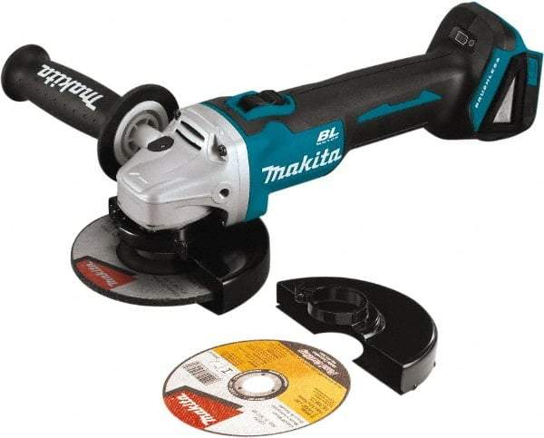 Makita - 5" Wheel Diam, 8,500 RPM, Cordless Angle & Disc Grinder - 5/8-11 Spindle, 18 Volts - Apex Tool & Supply
