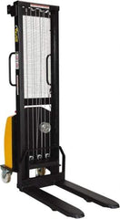 Vestil - 770 Lb Capacity, 59" Lift Height, Battery Powered Stacker - 3-3/8" Lowered Height, 30" Fork Length, 26-3/4" Overall Width - Apex Tool & Supply