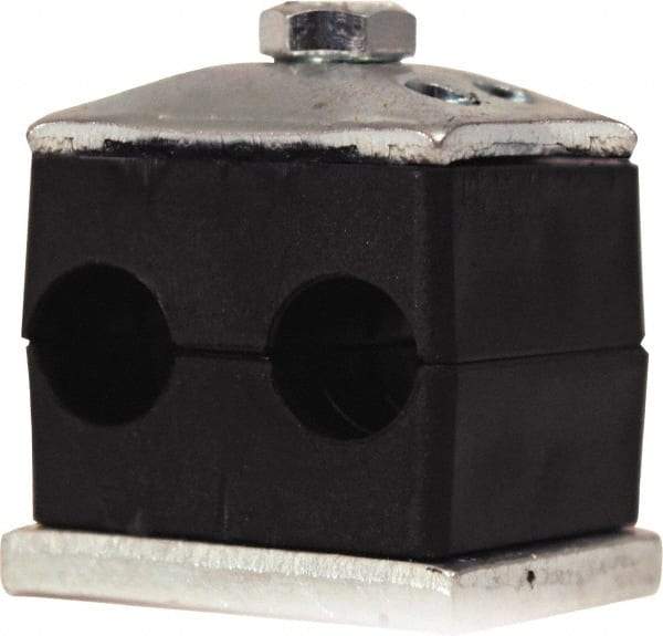 HYDAC - 3.35" Wide x 2.34" High x 1.18" Deep, Polypropylene Twin Vibration-Control Clamp - Carbon Steel Plate, For 3/4" Pipe, Mount with Weld Plate, Top Plate, Plastic Clamp Pair, Bolts - Apex Tool & Supply