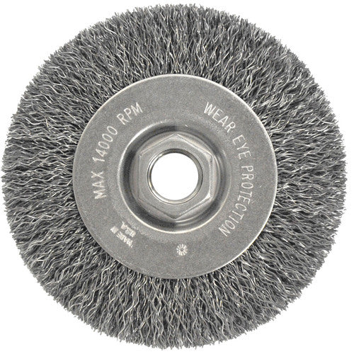 Vortec Pro 4″ Crimped Wire Wheel, .014″ Steel Fill, Narrow Face, 5/8″-11 UNC Nut - Apex Tool & Supply