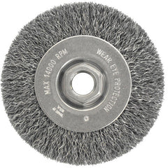 Vortec Pro 4″ Crimped Wire Wheel, .014″ Steel Fill, Narrow Face, 5/8″-11 UNC Nut - Apex Tool & Supply