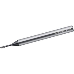 Walter-Prototyp - 0.8mm Diam, 0.8mm LOC, 2 Flute Solid Carbide Ball End Mill - Uncoated, Single End, 60mm OAL, 3mm Shank Diam, Spiral Flute - Apex Tool & Supply