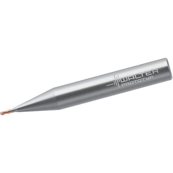 Walter-Prototyp - 1mm Diam, 0.8mm LOC, 2 Flute Solid Carbide Ball End Mill - TiAlSiN Finish, Single End, 45mm OAL, 6mm Shank Diam, Spiral Flute - Apex Tool & Supply