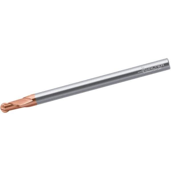Walter-Prototyp - 4mm Diam, 6mm LOC, 2 Flute Solid Carbide Ball End Mill - TiAlSiN Finish, Single End, 70mm OAL, 6mm Shank Diam, Spiral Flute - Apex Tool & Supply