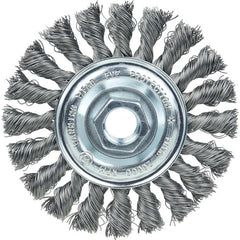 Vortec Pro 4″ Knot Wire Wheel, Standard Twist, .014″ , 5/8″-11 UNC Nut, Steel Wire - Apex Tool & Supply