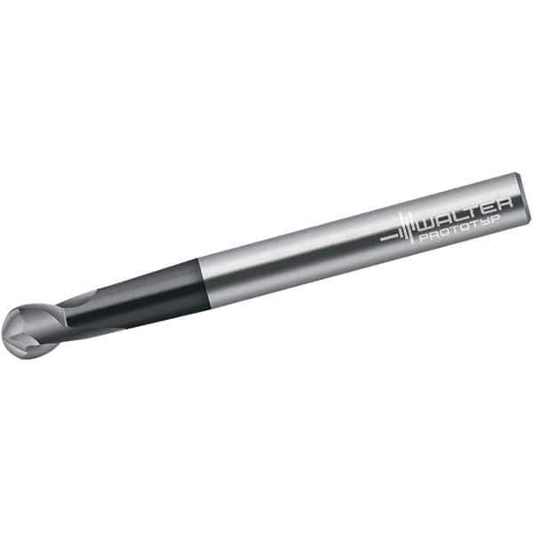Walter-Prototyp - 4mm Diam, 5mm LOC, 2 Flute Solid Carbide Ball End Mill - TiAlN Finish, Single End, 80mm OAL, 6mm Shank Diam, Spiral Flute - Apex Tool & Supply