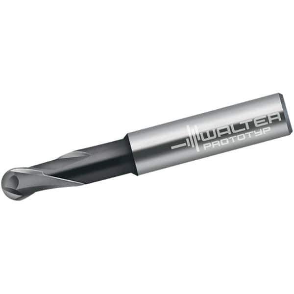 Walter-Prototyp - 5mm Diam, 5mm LOC, 2 Flute Solid Carbide Ball End Mill - TiAlN Finish, Single End, 57mm OAL, 6mm Shank Diam, Spiral Flute - Apex Tool & Supply