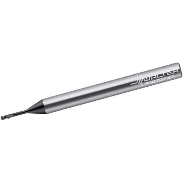 Walter-Prototyp - 1mm, 2 Flute, Single End, Solid Carbide, 0.1mm Corner Radius End Mill - 60mm OAL, 30° Helix, Right Hand Flute, 1mm LOC, Right Hand Cut, 10mm Extended Reach - Apex Tool & Supply