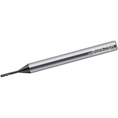 Walter-Prototyp - 0.4mm Diam, 0.4mm LOC, 2 Flute Solid Carbide Ball End Mill - Diamond Finish, Single End, 38mm OAL, 3mm Shank Diam, Spiral Flute - Apex Tool & Supply