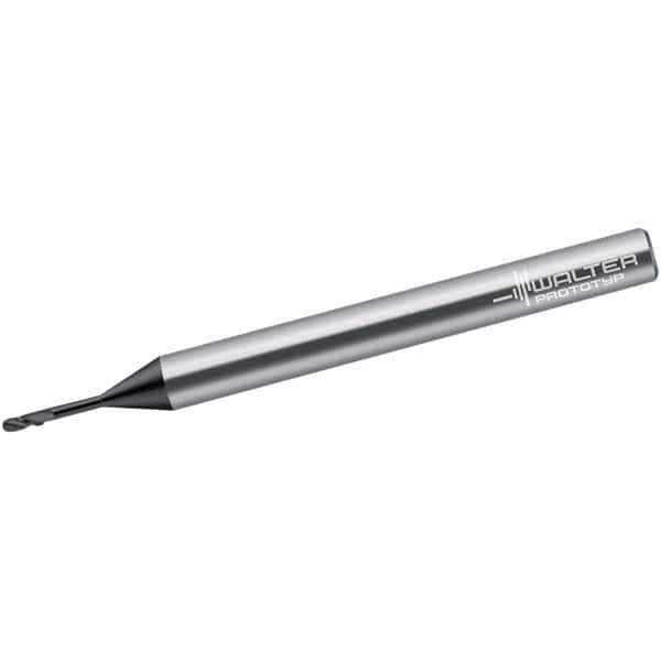 Walter-Prototyp - 1.5mm Diam, 1.5mm LOC, 2 Flute Solid Carbide Ball End Mill - Diamond Finish, Single End, 60mm OAL, 3mm Shank Diam, Spiral Flute - Apex Tool & Supply
