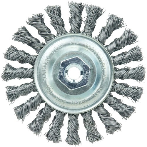 Vortec Pro 4″ Knot Wire Wheel, Standard Twist, .014″ Steel Fill, M10x1.25 Nut - Apex Tool & Supply