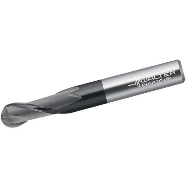 Walter-Prototyp - 3mm Diam, 7mm LOC, 2 Flute Solid Carbide Ball End Mill - Diamond Finish, Single End, 38mm OAL, 3mm Shank Diam, Spiral Flute - Apex Tool & Supply