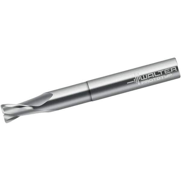 Walter-Prototyp - 4mm, 6mm LOC, 4mm Shank Diam, 50mm OAL, 2 Flute, Solid Carbide Square End Mill - Single End, Uncoated, Spiral Flute, 25° Helix, Centercutting, Right Hand Cut, Right Hand Flute - Apex Tool & Supply