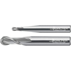 Walter-Prototyp - 3mm Diam, 7mm LOC, 2 Flute Solid Carbide Ball End Mill - Uncoated, Single End, 38mm OAL, 3mm Shank Diam, Spiral Flute - Apex Tool & Supply