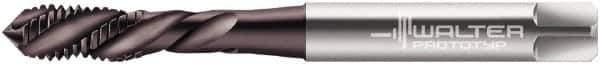 Walter-Prototyp - M3x0.50 Metric 3 Flute 6HX Modified Bottoming Spiral Flute Tap - Powdered Metal, Hardlube Finish, 56mm OAL, Left Hand Flute, Left Hand Thread, Series EP2051382 - Apex Tool & Supply