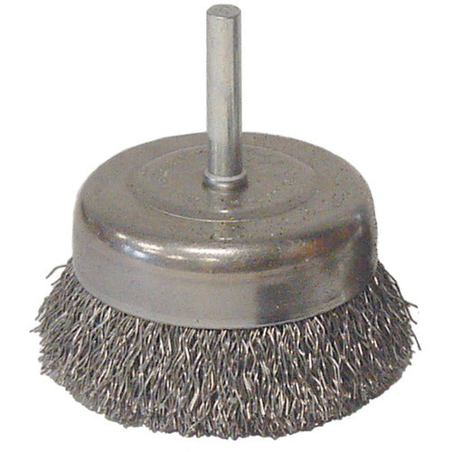 Vortec Pro 3″ Crimped Wire Cup Brush, .014″ Steel Fill, 1/4″ Stem - Apex Tool & Supply