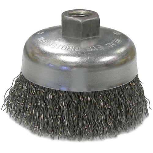 Vortec Pro 4″ Crimped Wire Cup Brush, .020″ Steel Fill, 5/8″-11 UNC Nut - Apex Tool & Supply