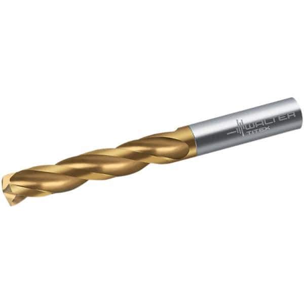 Walter-Titex - 10.5mm 150° Spiral Flute Solid Carbide Screw Machine Drill Bit - TiN Finish, Right Hand Cut, 55mm Flute Length, 89mm OAL, Maximiza Point, Straight Shank - Apex Tool & Supply