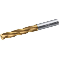 Walter-Titex - 10.5mm 150° Spiral Flute Solid Carbide Screw Machine Drill Bit - TiN Finish, Right Hand Cut, 55mm Flute Length, 89mm OAL, Maximiza Point, Straight Shank - Apex Tool & Supply