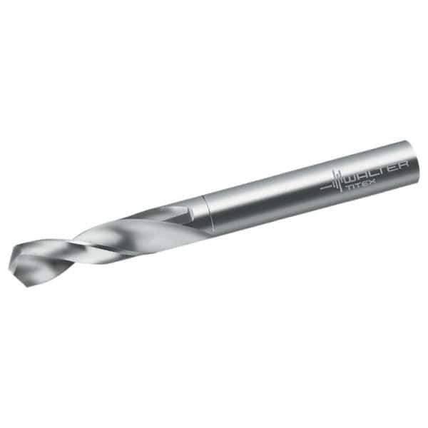 Walter-Titex - 8mm 118° Spiral Flute Solid Carbide Screw Machine Drill Bit - Bright Finish, Right Hand Cut, 37mm Flute Length, 79mm OAL, Form V+A Point, Straight Shank - Apex Tool & Supply