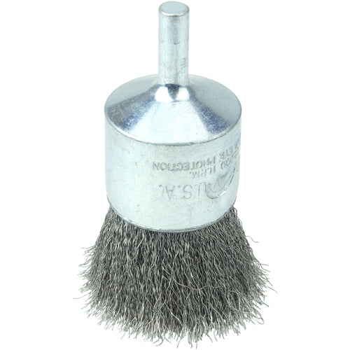 Vortec Pro 1″ Crimped Wire End Brush, .006″ Stainless Steel Fill, 1/4″ Stem - Apex Tool & Supply