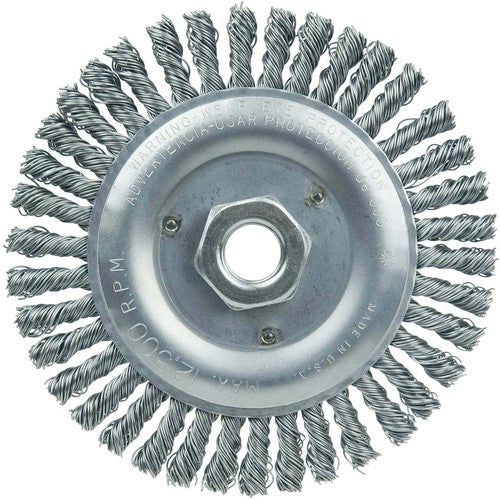 Vortec Pro 5″ Knot Wire Wheel, Stringer Bead Twist, .020″ Steel Fill, 5/8″-11 UNC Nut - Apex Tool & Supply