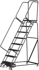 Ballymore - 113" 8 Step Rolling Warehouse Ladder - Lock Step Rolling Safety Ladder, 450 Lb Capacity, 80" Platform Height, 32" Base Width x 61" Base Depth, Perforated Tread - Apex Tool & Supply