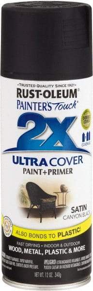 Rust-Oleum - Canyon Black, Satin, Enamel Spray Paint - 8 to 12 Sq Ft per Can, 12 oz Container - Apex Tool & Supply