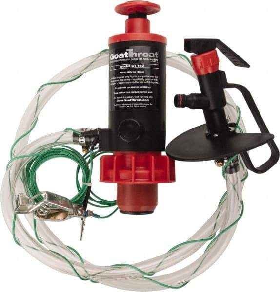 GoatThroat Pumps - 3/8" Outlet, 4 GPM, Polypropylene Hand Operated Transfer Pump - 56" OAL, For up to 55 Gal Drums, For Class I & II Flammable & Combustible Liquids - Apex Tool & Supply