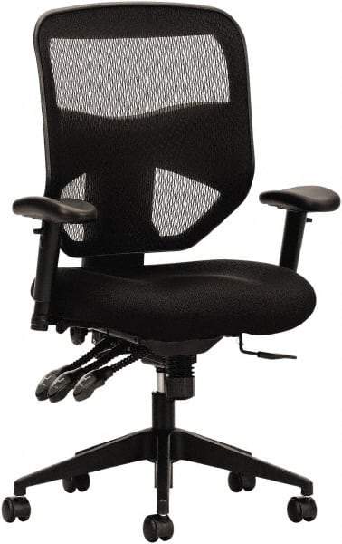 Basyx - 44-1/2" High High Back Chair - 30" Wide x 26" Deep, Padded Mesh Seat, Black - Apex Tool & Supply