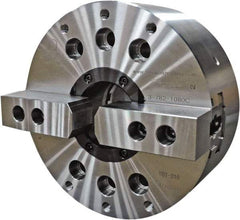 TMX - 2 Jaws, 6" Chuck Diam, Plain Back Mount, 1.811" Through Hole, Drawtube, Hydraulic Power Lathe Chuck - 0.5118" to 6.6535" Jaw Capacity, 6,000 RPM - Apex Tool & Supply