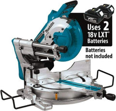 Makita - 36 Amp, 18 Volt, 4,400 RPM, 60° Double Bevel Sliding Miter Saw - 5/8" Arbor, 10" Blade Diam, Includes Vertical Vise, Triangular Rule, Dust Bag, Hex Wrench, 10" x 5/8" 40T Micro-Polished Miter Saw Blade & Wireless Unit - Apex Tool & Supply