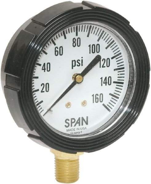 Span - 3-1/2" Dial, 1/4 Thread, 0-2,000 Scale Range, Pressure Gauge - Center Back Connection Mount, Accurate to 1% Full-Scale of Scale - Apex Tool & Supply
