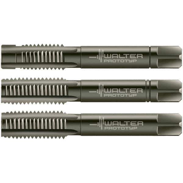 Walter-Prototyp - M5x0.80 Metric, 3 Flute, Modified Bottoming & Plug, Nitride/Oxide Finish, Cobalt Tap Set - Right Hand Cut, 50mm OAL, 0.5118" Thread Length, 6HX Class of Fit, Series 30016 - Exact Industrial Supply