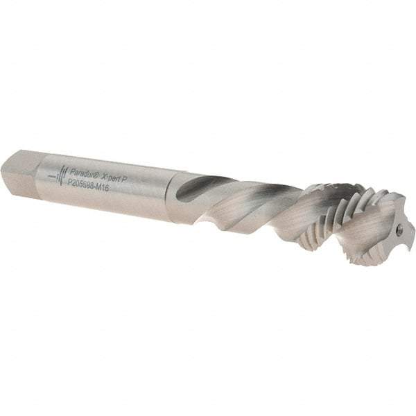 Walter-Prototyp - M16x2.00 Metric 3 Flute 6H Modified Bottoming Spiral Flute Tap - Cobalt, Bright Finish, 110mm OAL, Left Hand Flute, Left Hand Thread, Series P205698 - Apex Tool & Supply