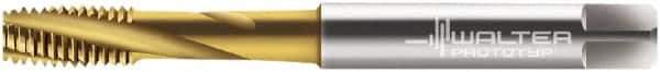 Walter-Prototyp - M10x1.50 Metric 3 Flute 6H Modified Bottoming Spiral Flute Tap - Cobalt, TiN Finish, 100mm OAL, Right Hand Flute, Right Hand Thread, Series 2041215 - Apex Tool & Supply