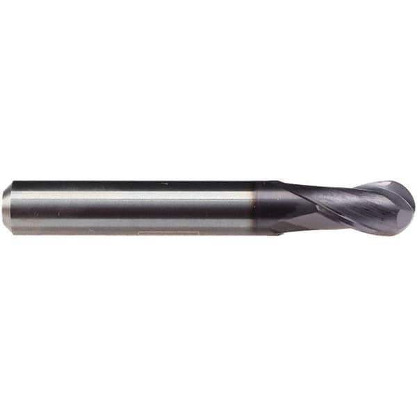 Emuge - 5/16" Diam, 1/2" LOC, 2 Flute Solid Carbide Ball End Mill - TiAlN Finish, Single End, 2-1/2" OAL, 5/16" Shank Diam, Ball Flute - Apex Tool & Supply