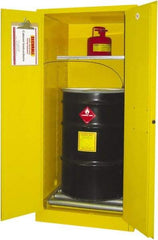 Securall Cabinets - 31" Wide x 31" Deep x 65" High, 18 Gauge Steel Vertical Drum Cabinet with 3 Point Key Lock - Yellow, Manual Closing Door, 1 Shelf, 1 Drum, Drum Rollers Included - Apex Tool & Supply