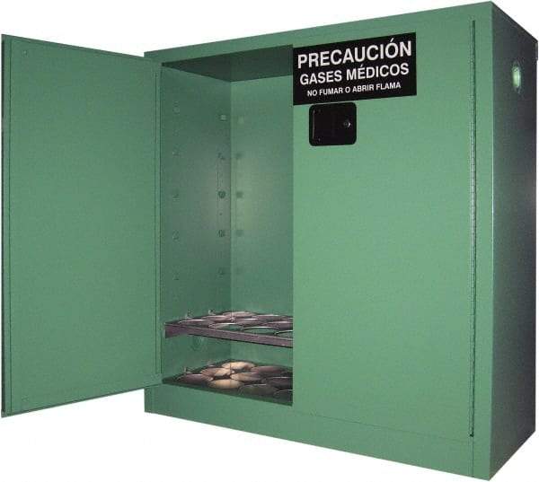 Securall Cabinets - 2 Door, Green Steel Standard Safety Cabinet for Flammable and Combustible Liquids - 44" High x 43" Wide x 18" Deep, Manual Closing Door, 3 Point Key Lock, D, E Cylinder Capacity - Apex Tool & Supply