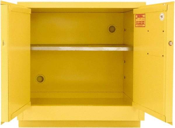 Securall Cabinets - 2 Door, 1 Shelf, Yellow Steel Under the Counter Safety Cabinet for Flammable and Combustible Liquids - 35-9/16" High x 35" Wide x 22" Deep, Manual Closing Door, 3 Point Key Lock, 24 Gal Capacity - Apex Tool & Supply
